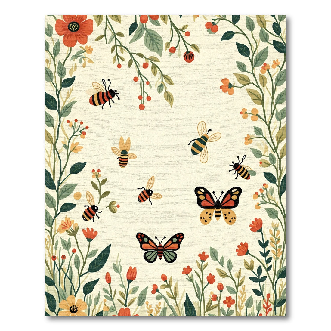Whimsical Bumblebee Butterfly Garden Rug