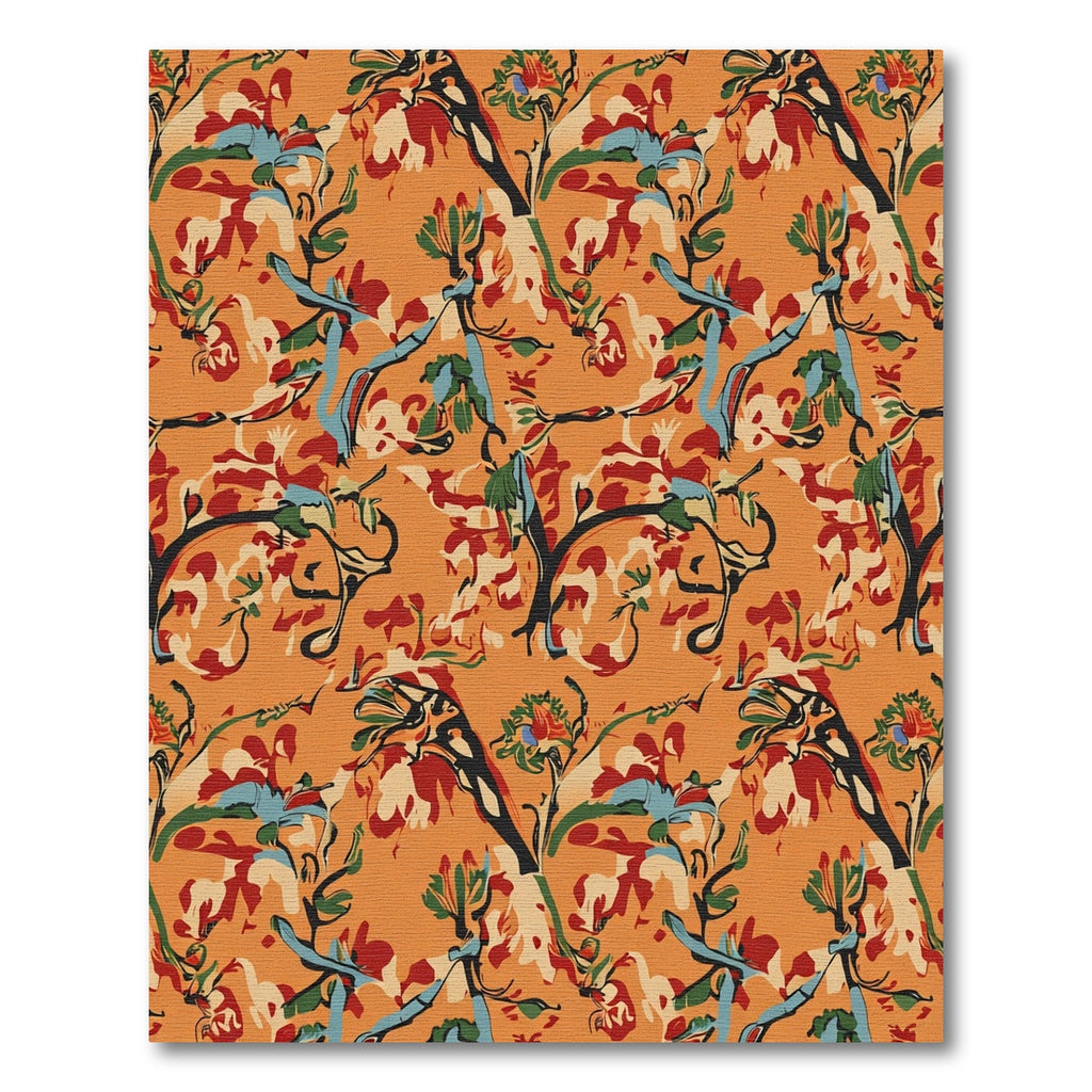 Abstract Orange Floral Vine Rug