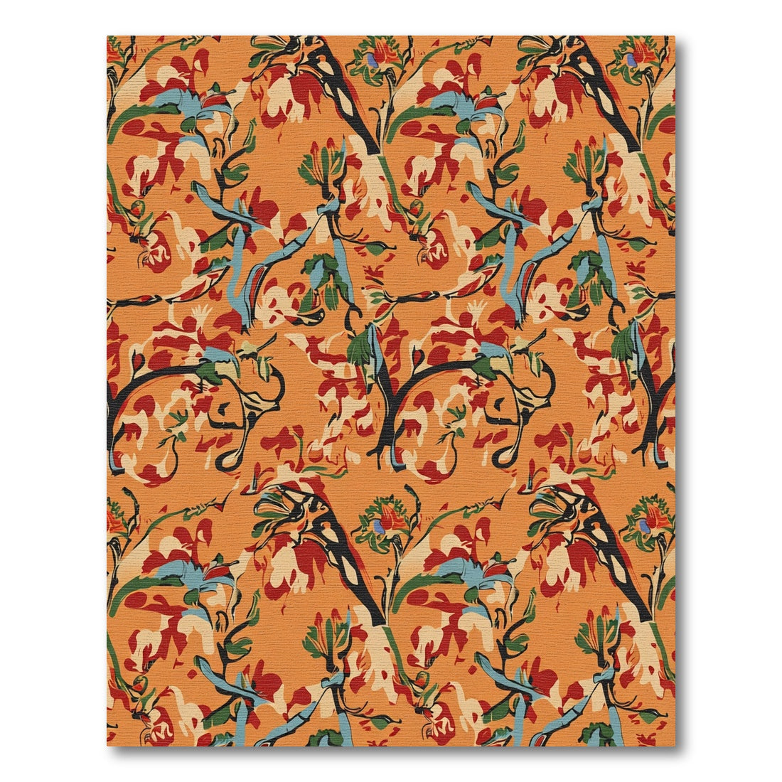 Abstract Orange Floral Vine Rug