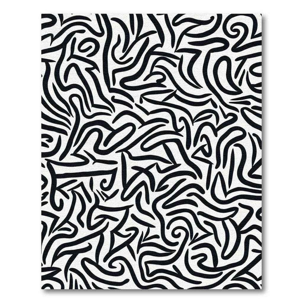 Black White Abstract Brushstroke Swirl Rug