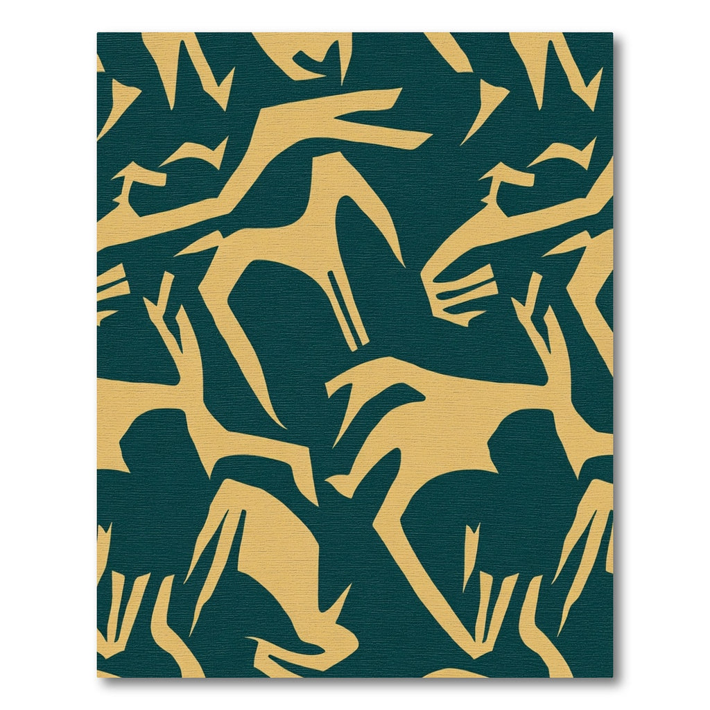 Deep Teal Golden Abstract Animal Forms Rug
