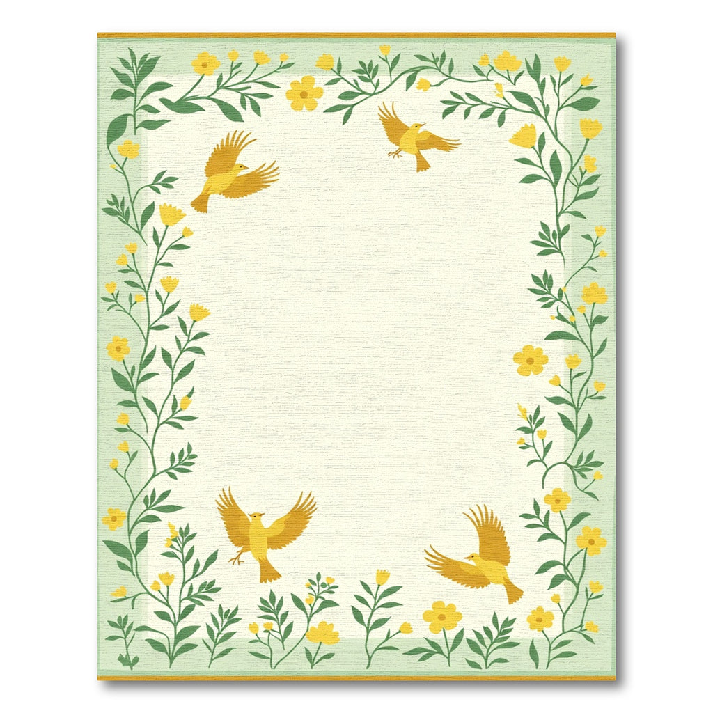 Golden Birds Floral Border Rug