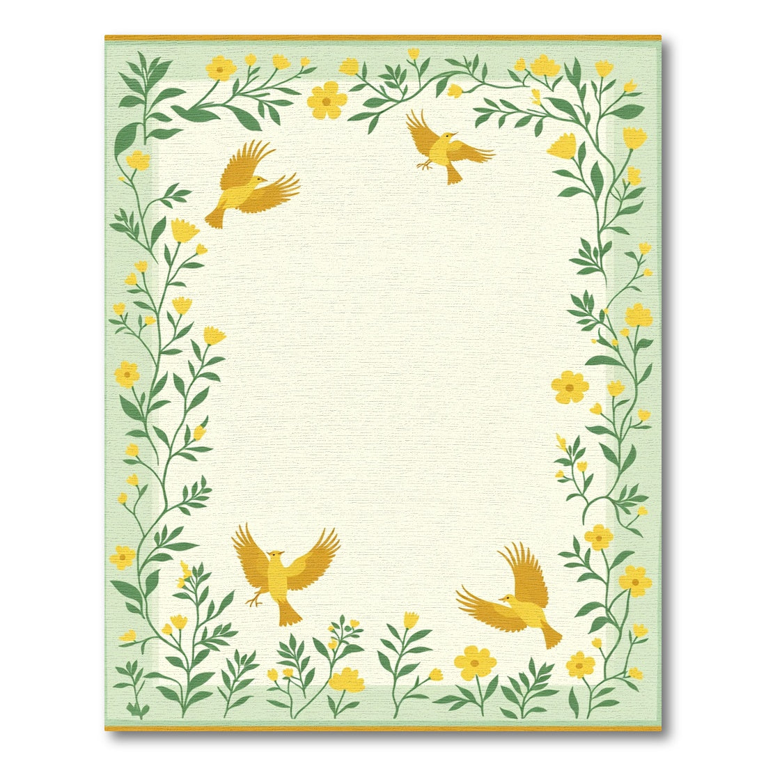 Golden Birds Floral Border Rug