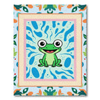 Smiling Green Frog Blue Swirls Rug