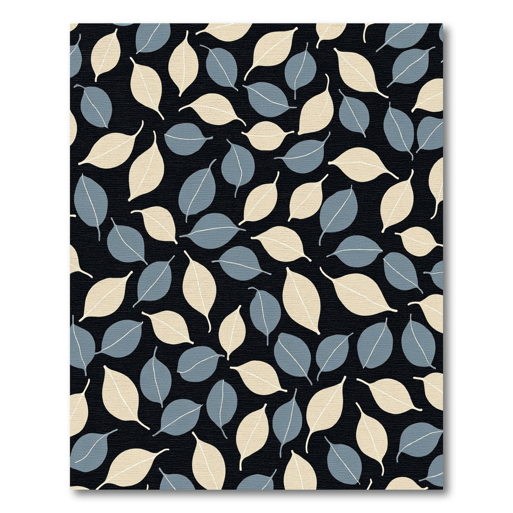 Cream Blue Leaf Repeating Pattern Rug