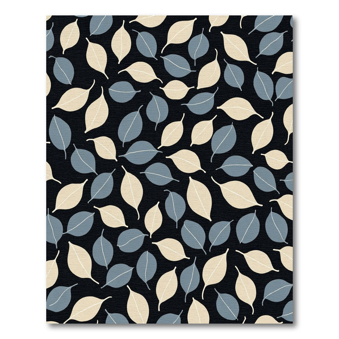 Cream Blue Leaf Repeating Pattern Rug