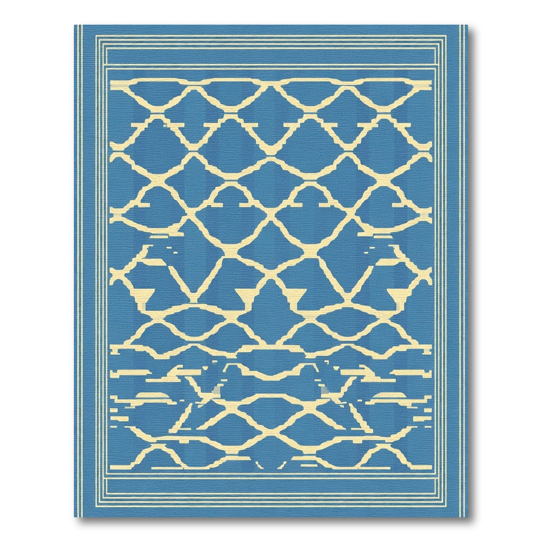 Blue and Cream Interlocking Diamond Frame Rug