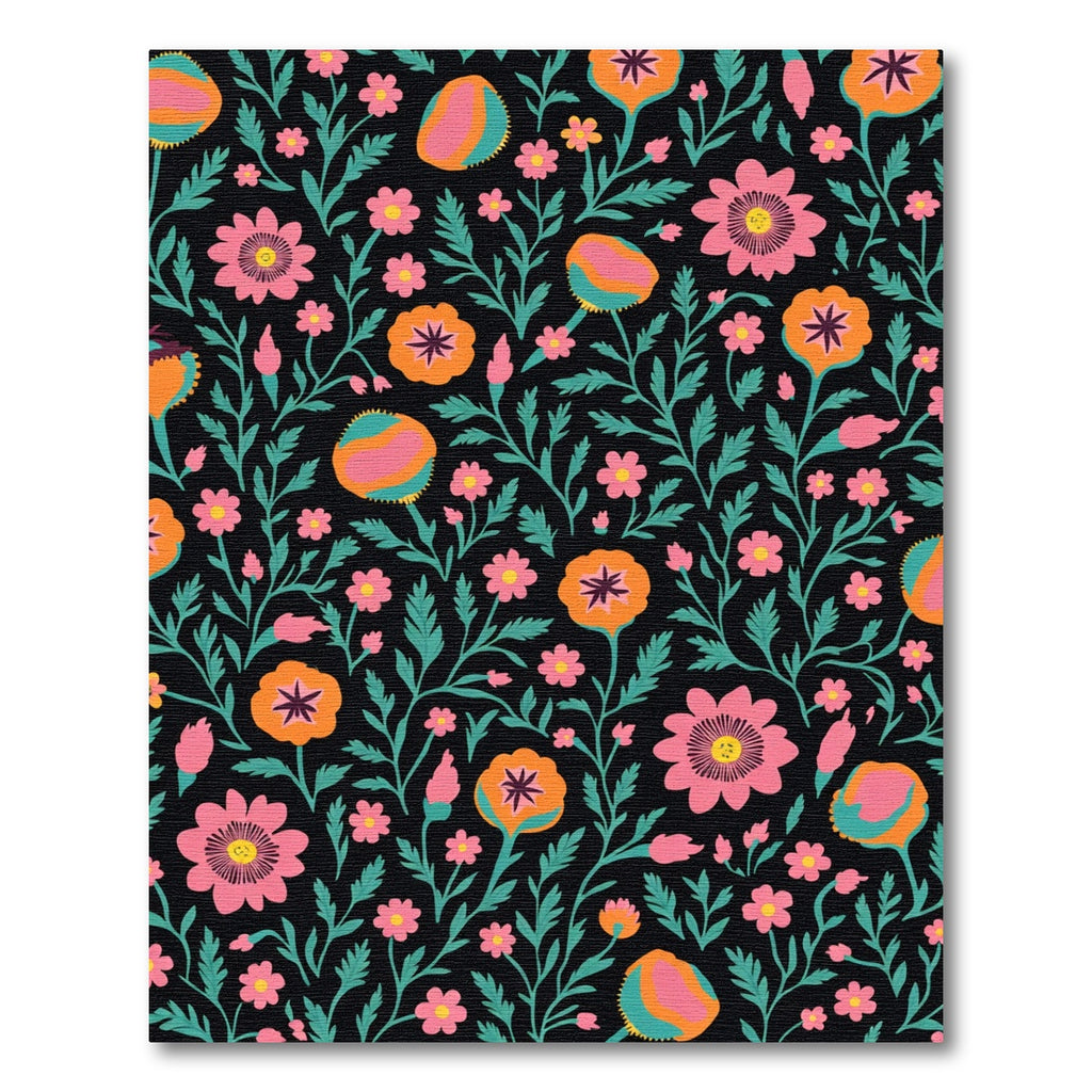 Teal Pink Orange Floral Garden Rug