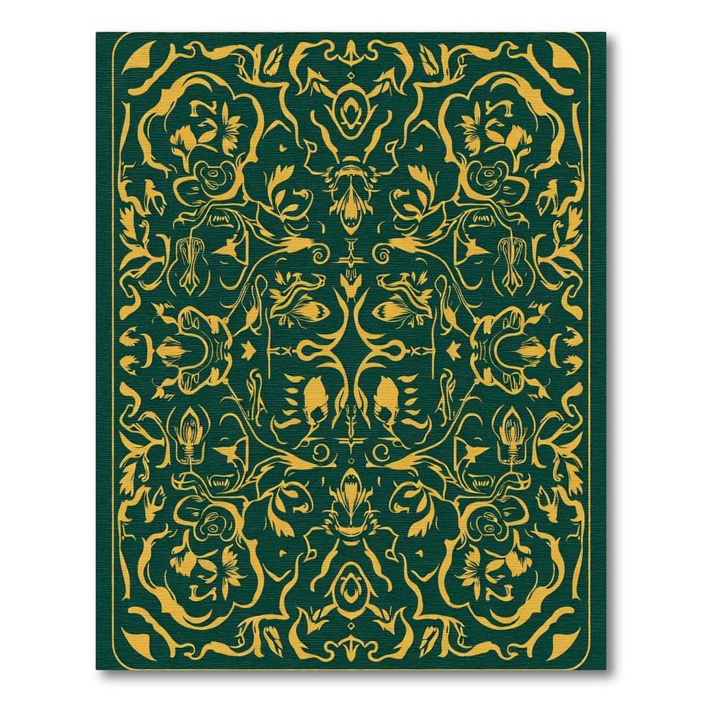 Deep Green Golden Floral Symmetry Rug
