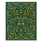 Deep Green Golden Floral Symmetry Rug