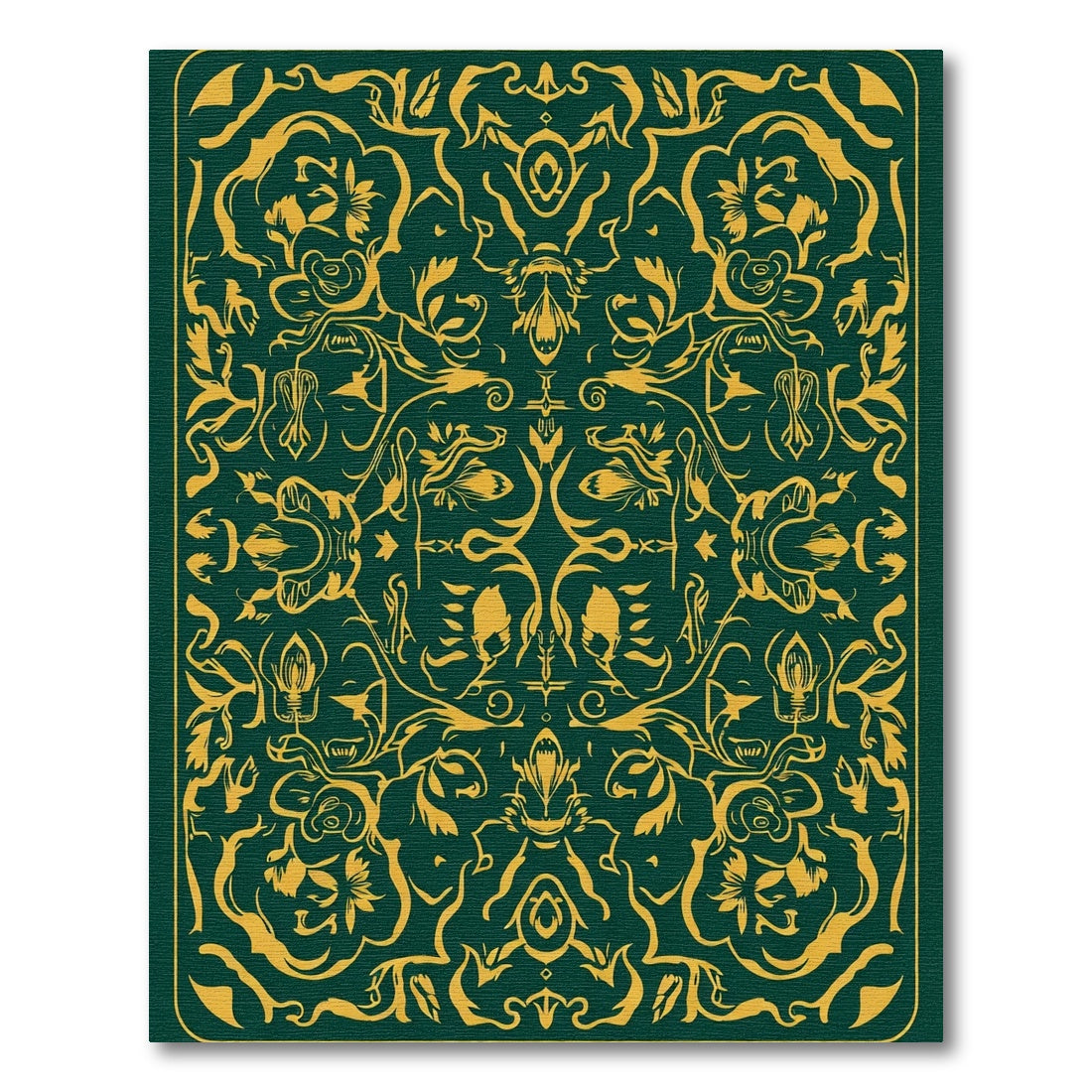 Deep Green Golden Floral Symmetry Rug