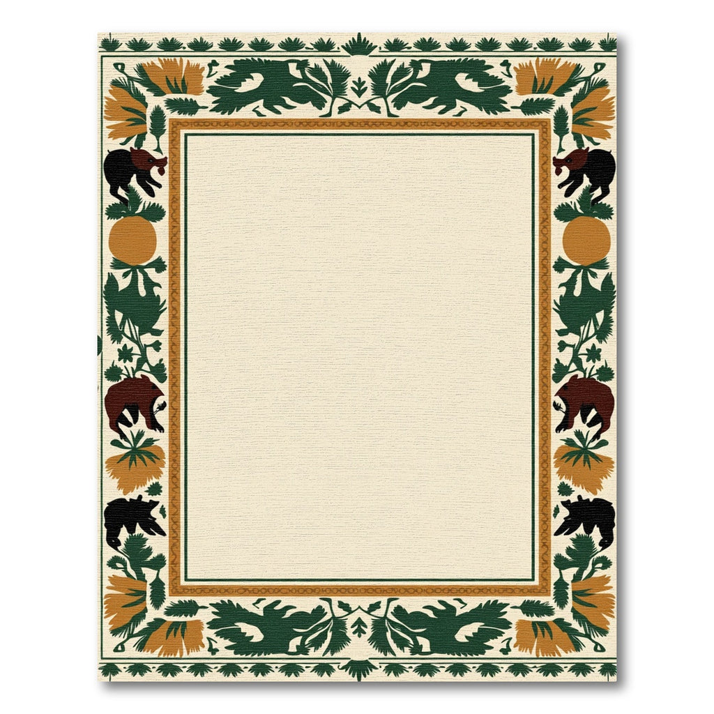 Forest Bears Orange Flowers Green Border Rug