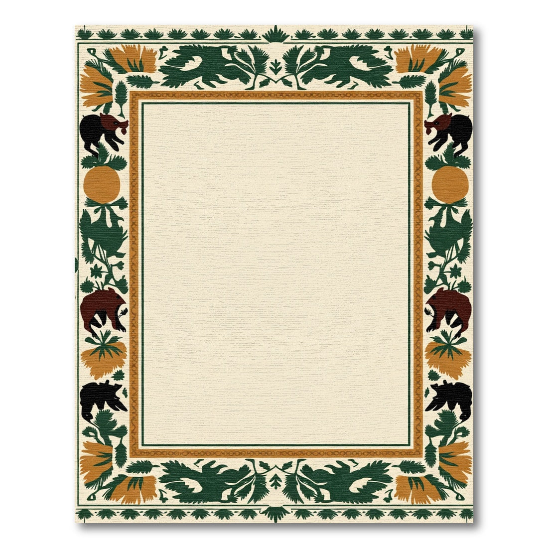 Forest Bears Orange Flowers Green Border Rug