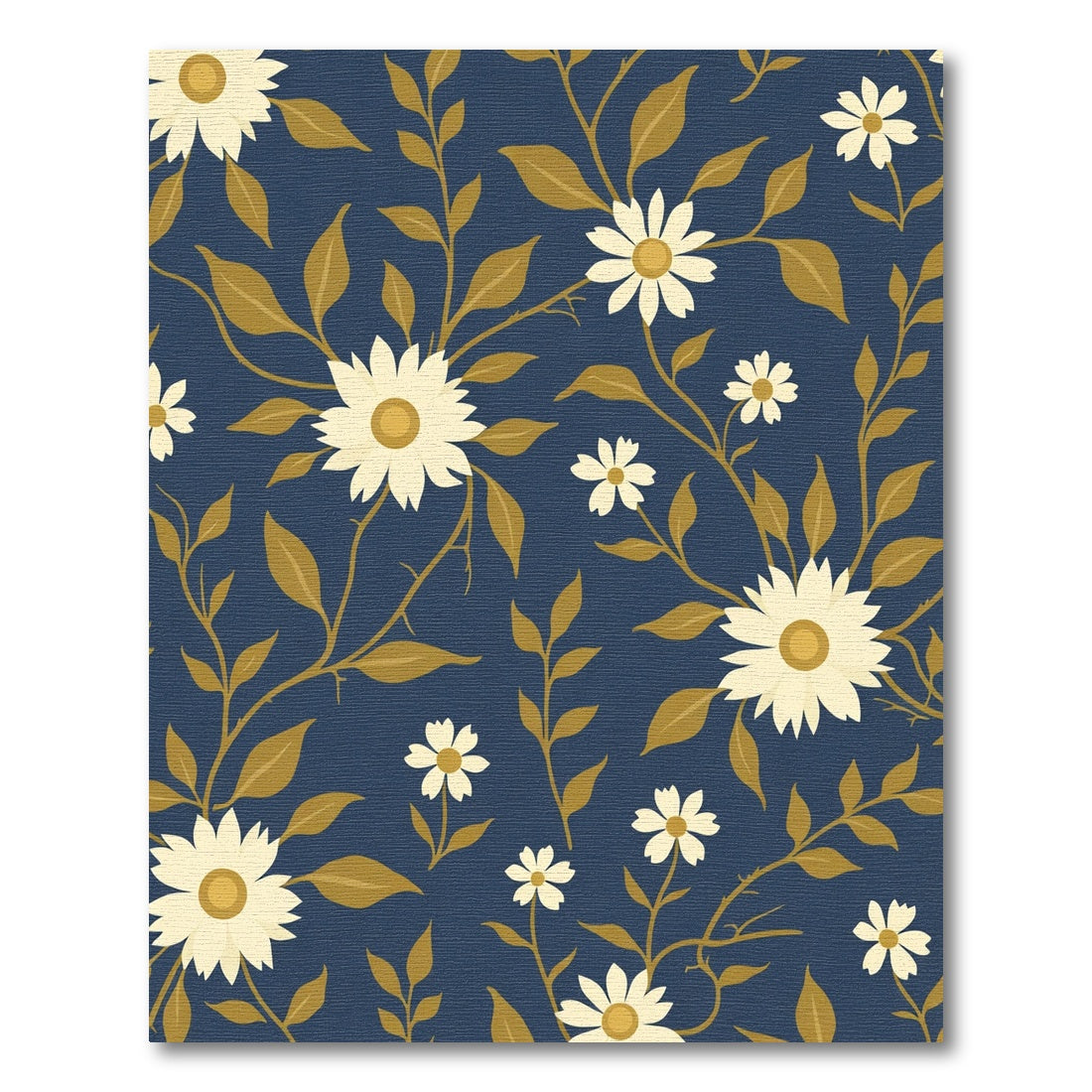 Navy White Floral Meadow Vines Rug