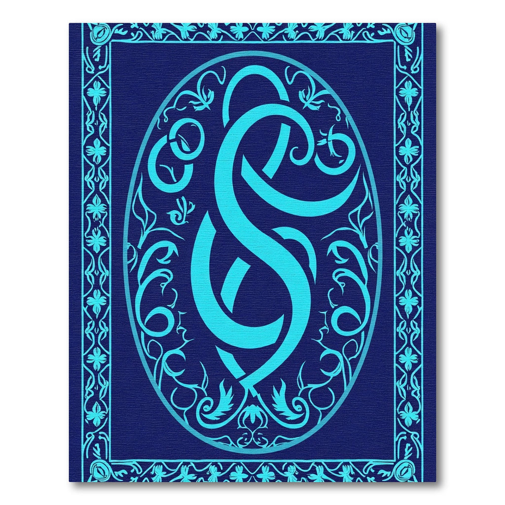 Aqua Abstract Celtic Knot Emblem Rug
