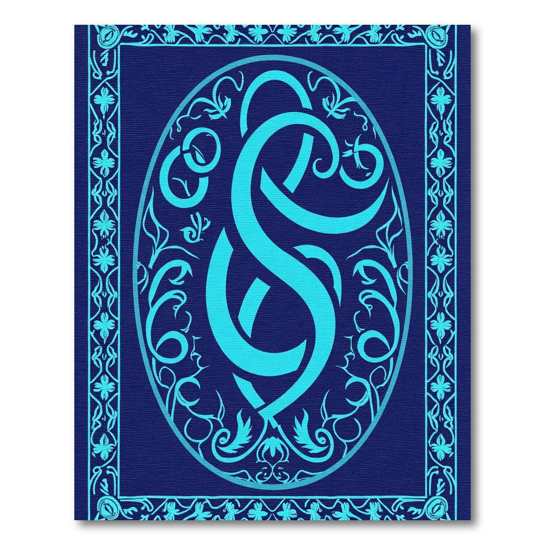 Aqua Abstract Celtic Knot Emblem Rug