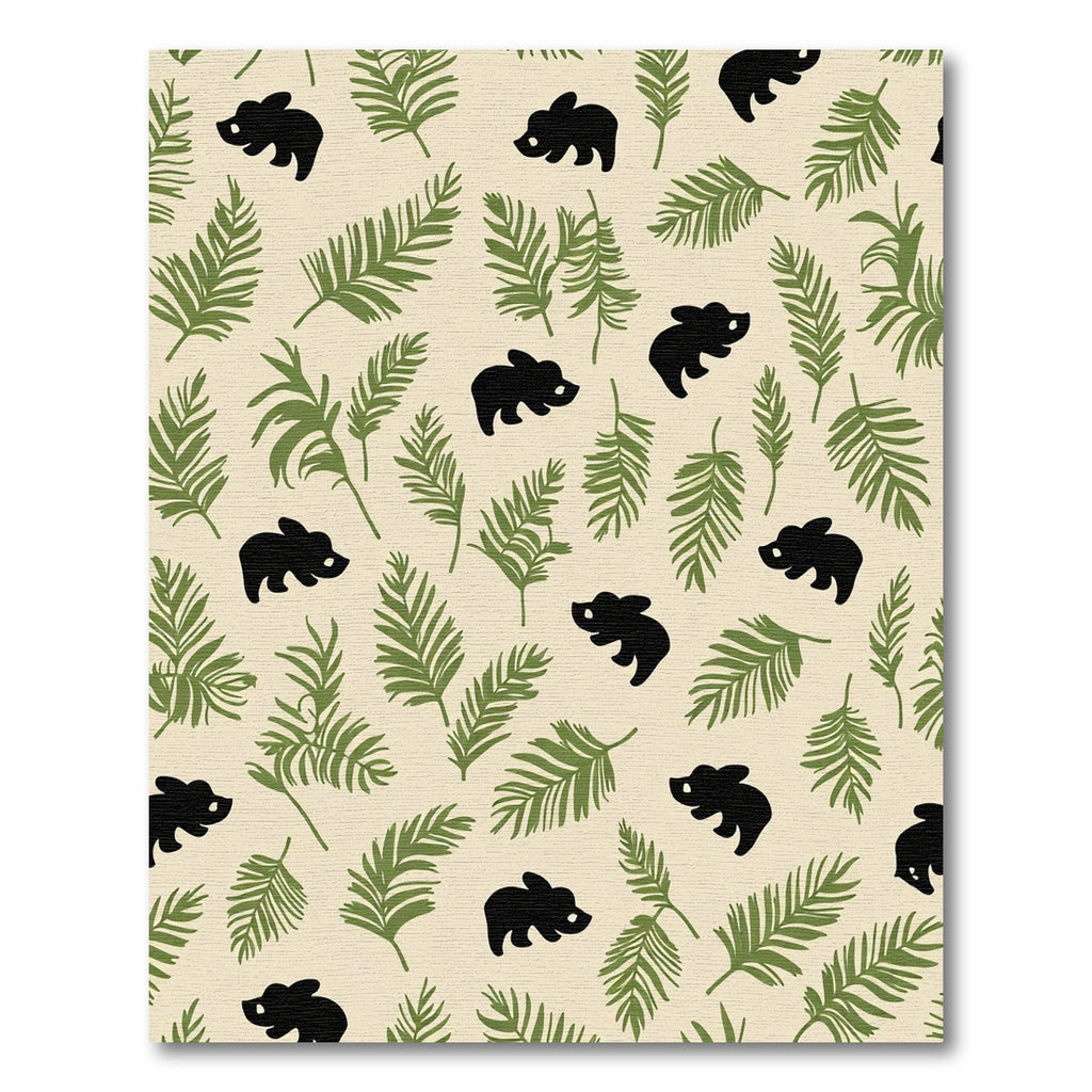 Whimsical Black Bear Leafy Cream Rug