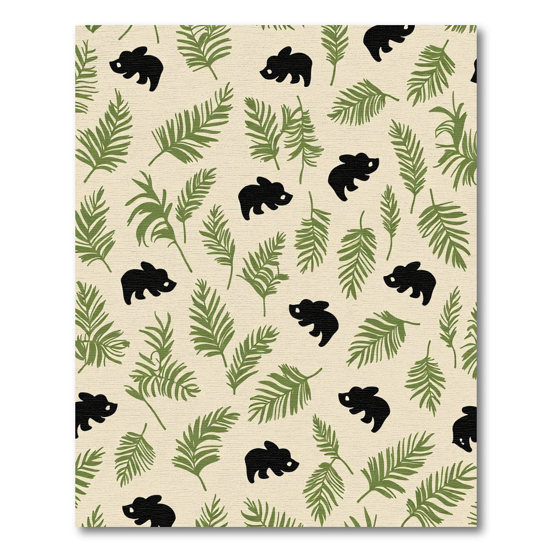 Whimsical Black Bear Leafy Cream Rug