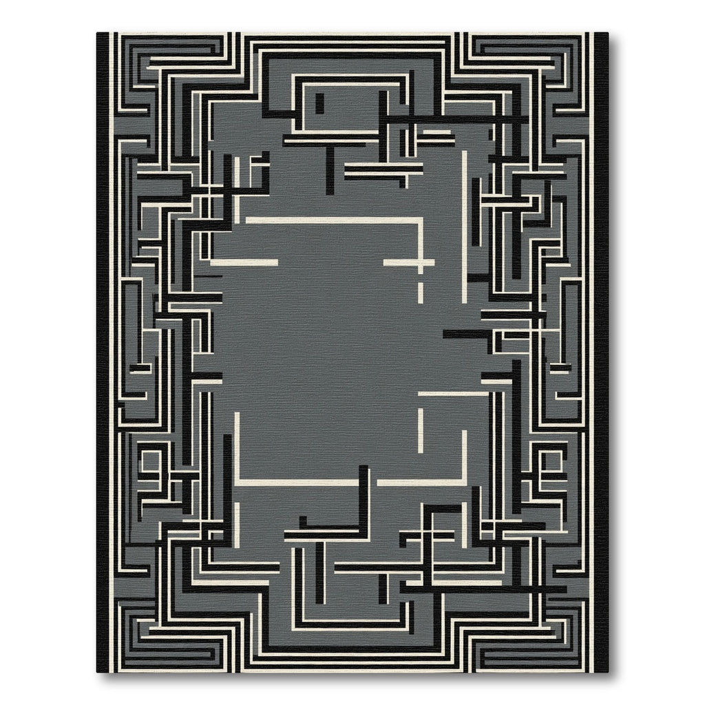Black White Gray Geometric Maze Rug
