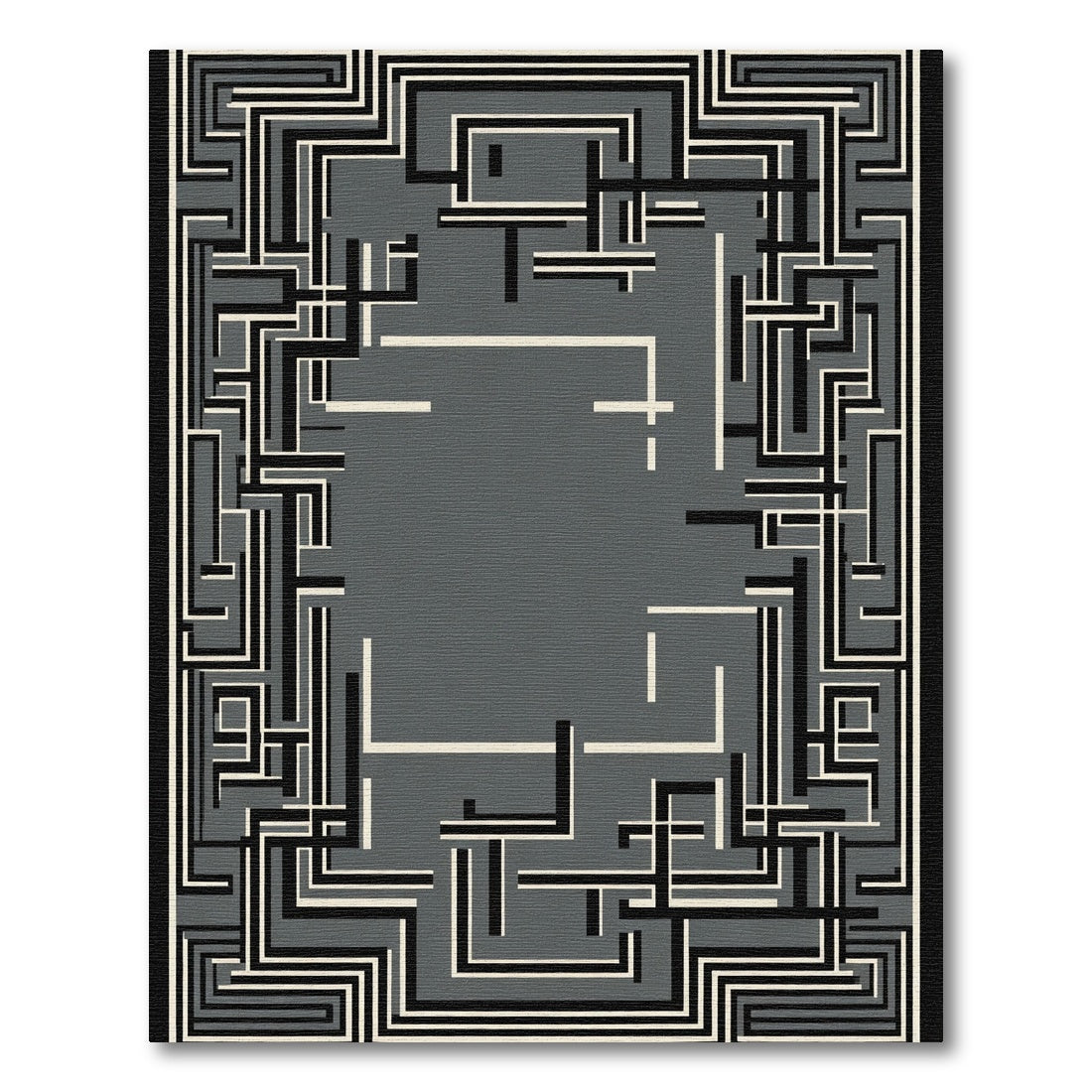 Black White Gray Geometric Maze Rug