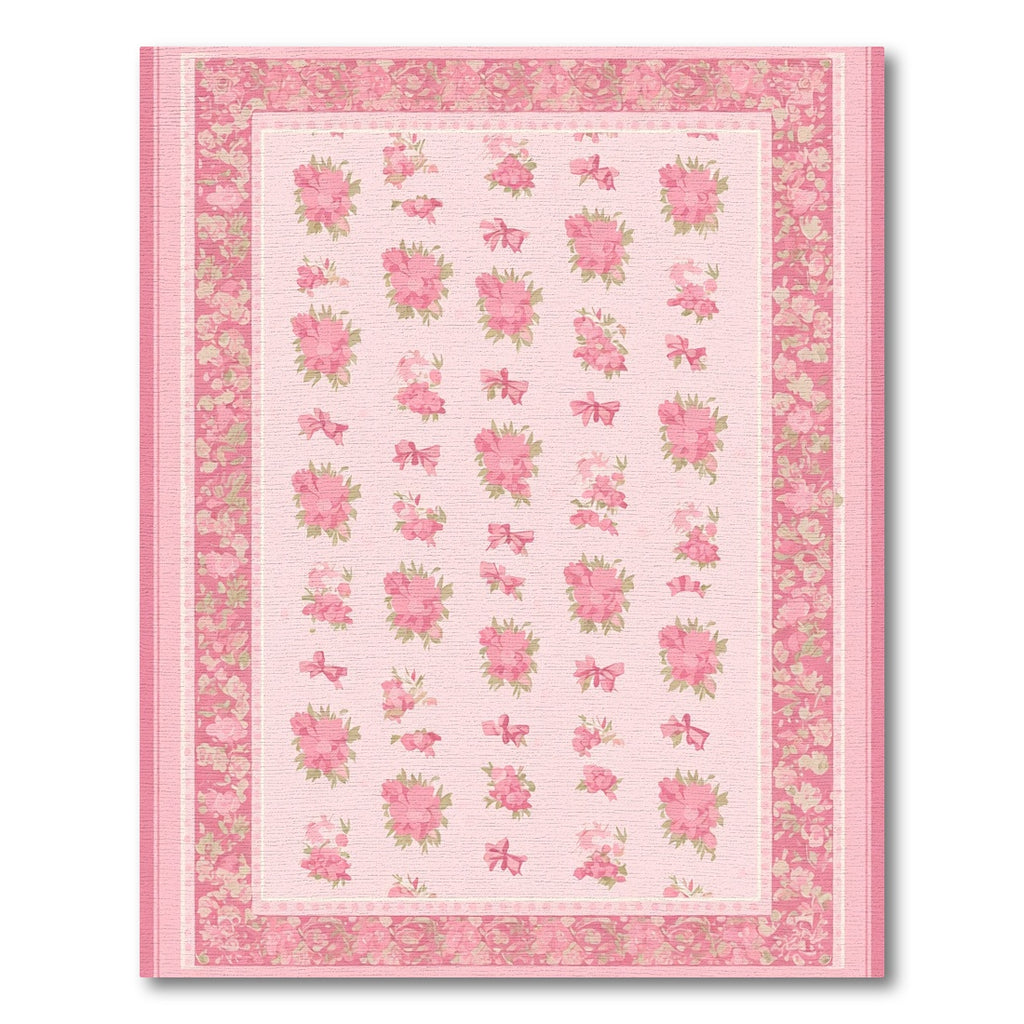 Feminine Pink Floral Bow Arrangement Rug