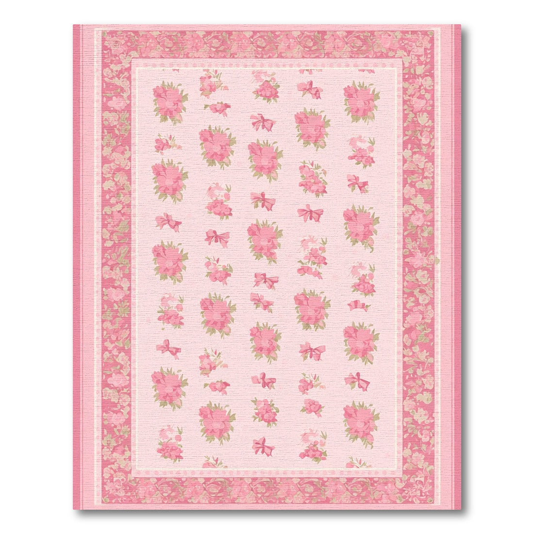 Feminine Pink Floral Bow Arrangement Rug