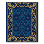 Deep Blue Gilded Floral Scroll Border Rug