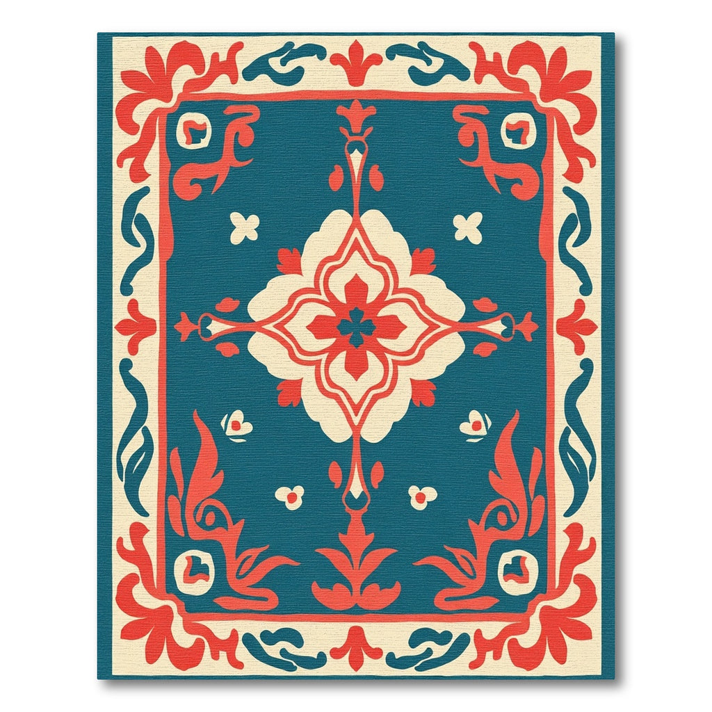 Teal Coral Floral Medallion Border Rug