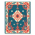 Teal Coral Floral Medallion Border Rug