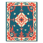 Teal Coral Floral Medallion Border Rug