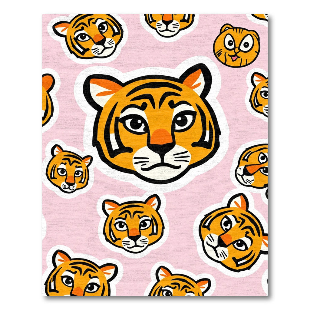 Whimsical Orange Tiger Face Collage Rug