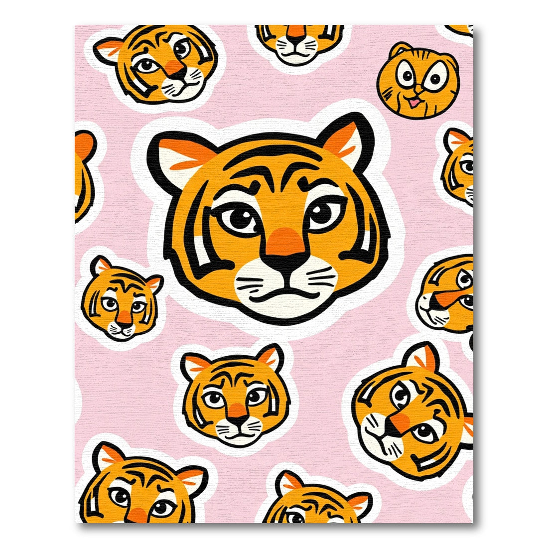 Whimsical Orange Tiger Face Collage Rug