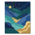 Deep Blue Gold Celestial Landscape Rug