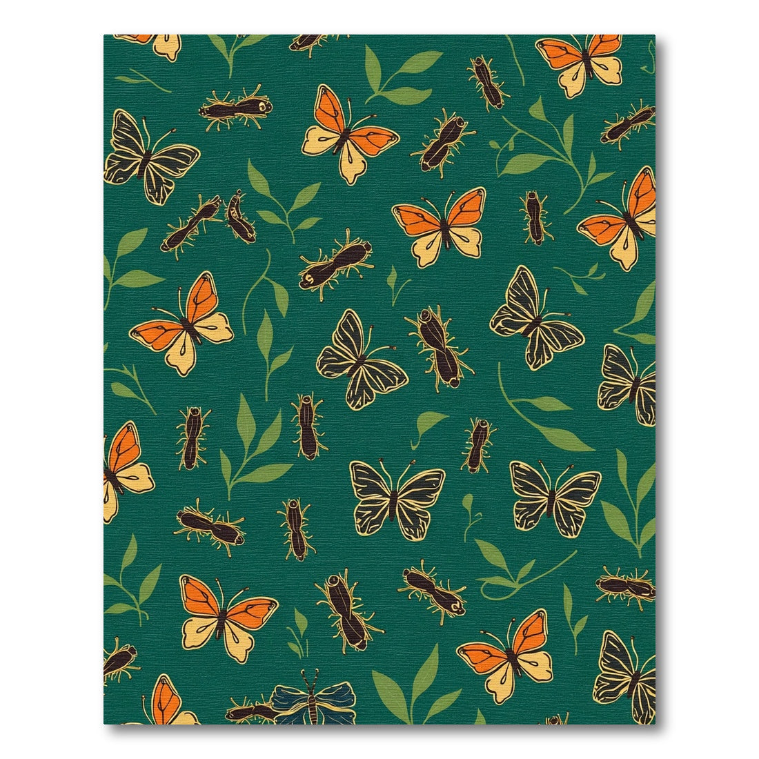 Orange Yellow Butterfly Leafy Background Rug