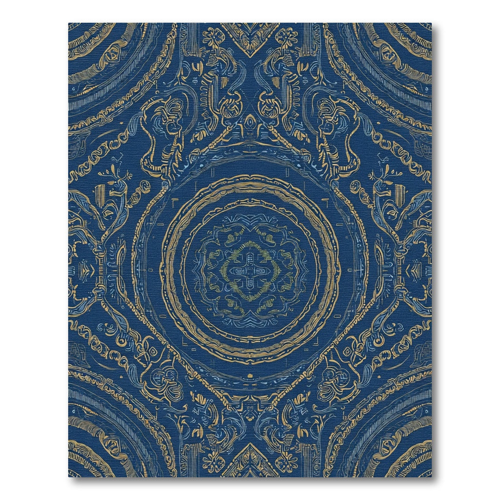 Deep Blue Golden Mandala Rug