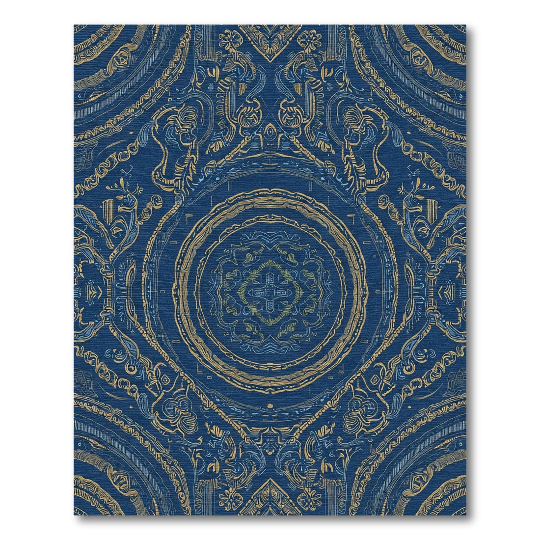 Deep Blue Golden Mandala Rug