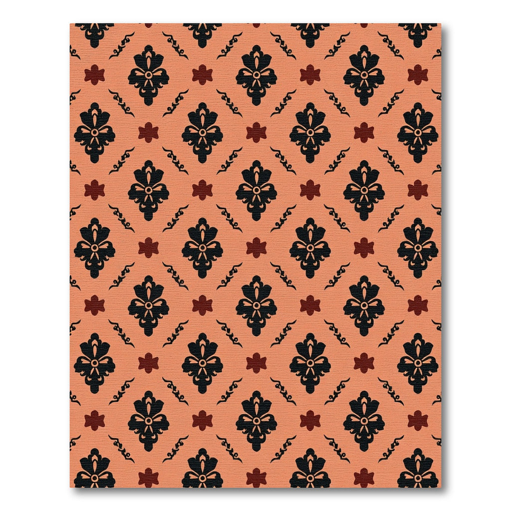 Terracotta Black Floral Damask Medallion Rug