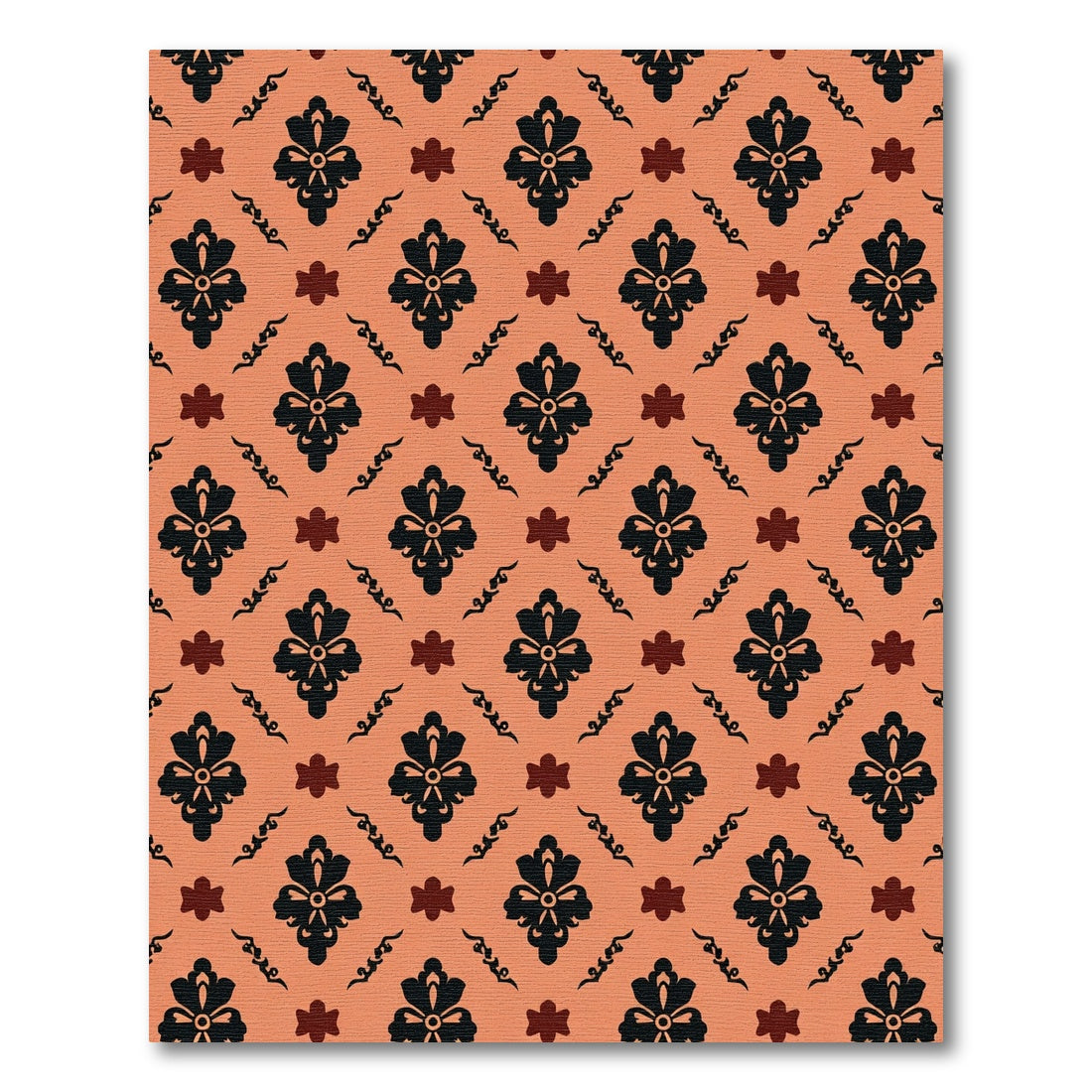 Terracotta Black Floral Damask Medallion Rug