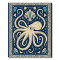Navy Blue Cream Octopus Floral Rug