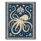 Navy Blue Cream Octopus Floral Rug