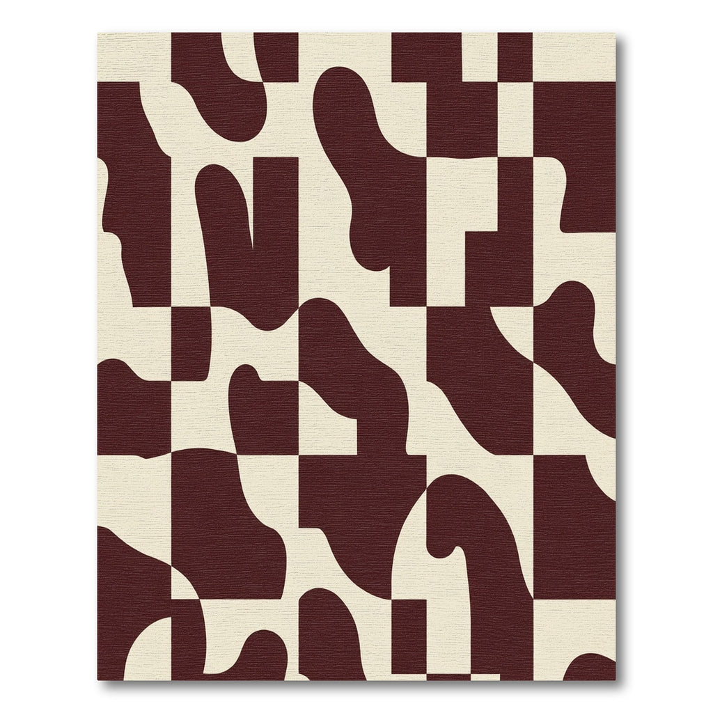 Maroon Cream Abstract Checkered Shapes Rug