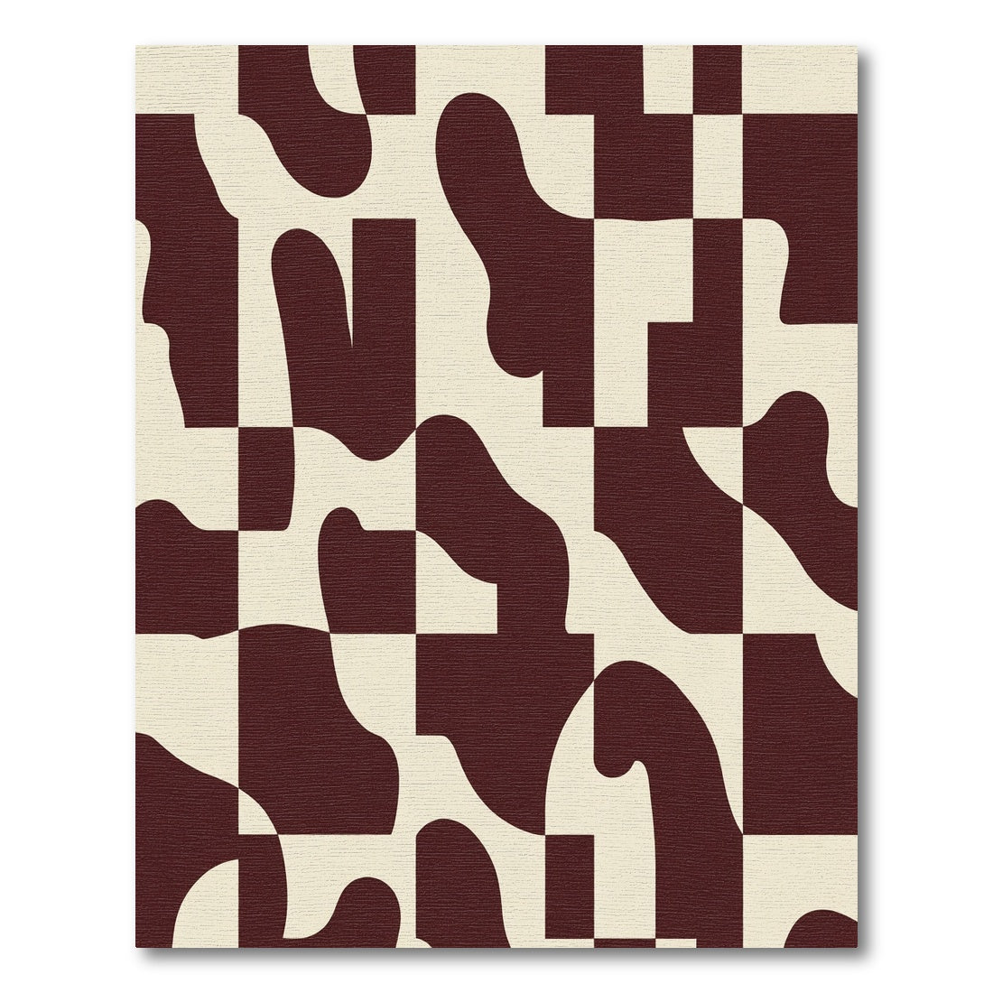 Maroon Cream Abstract Checkered Shapes Rug
