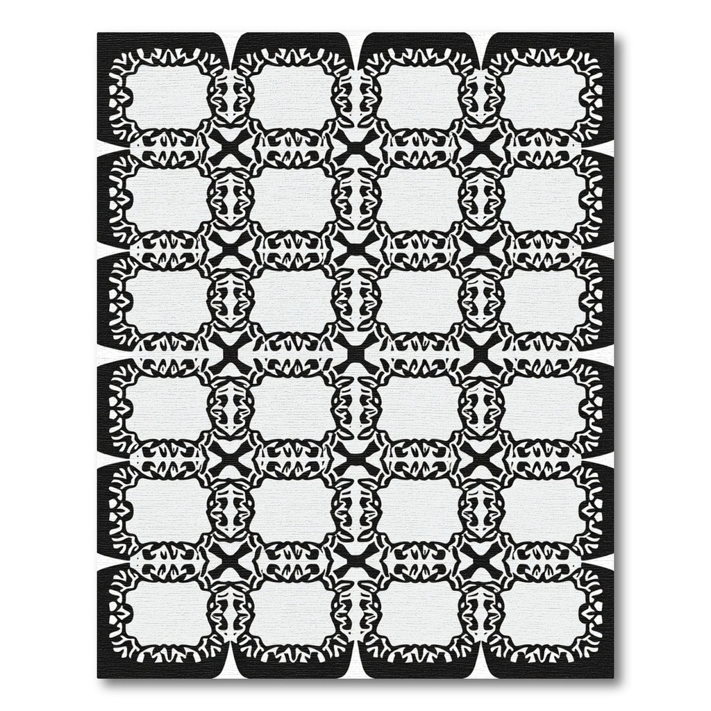 Black White Interlocking Scrollwork Rug