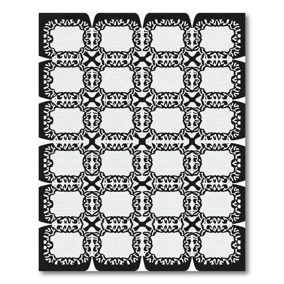 Black White Interlocking Scrollwork Rug