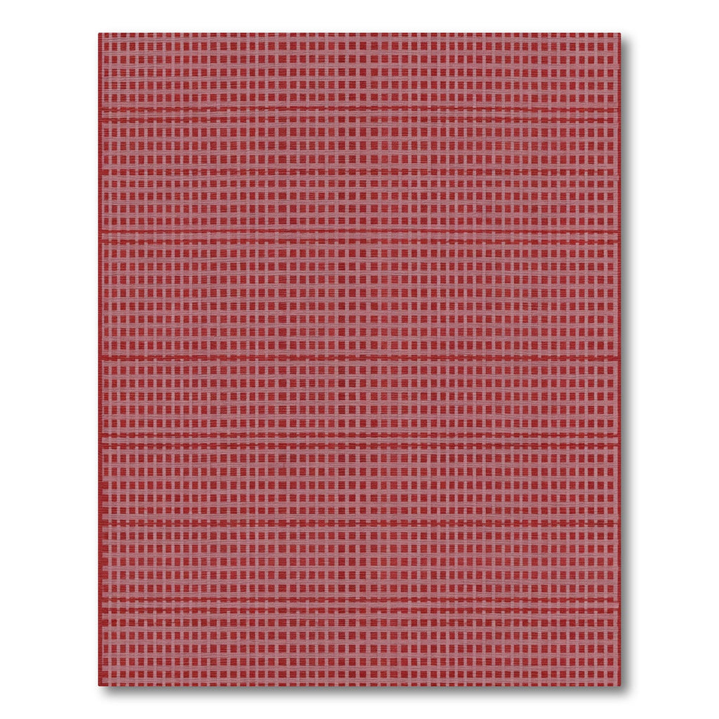 Crimson Linen Weave Grid Rug