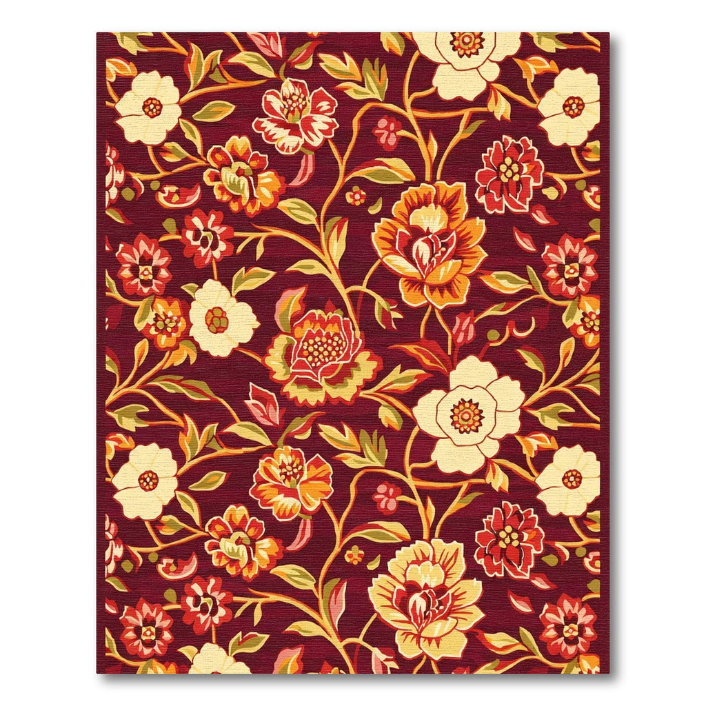 Burgundy Floral Scroll Meadow Rug