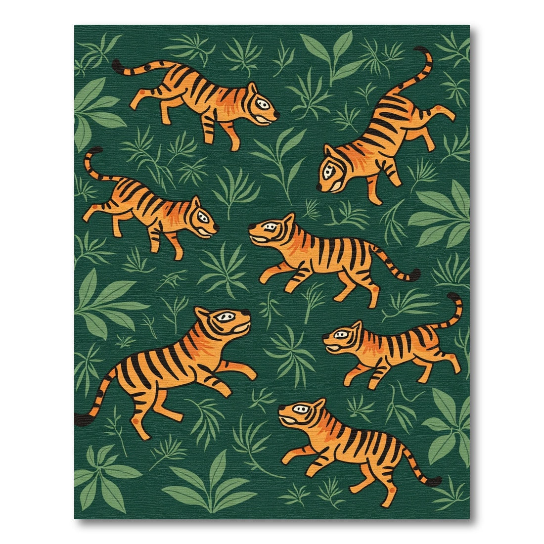 Playful Orange Tigers Lush Green Jungle Rug