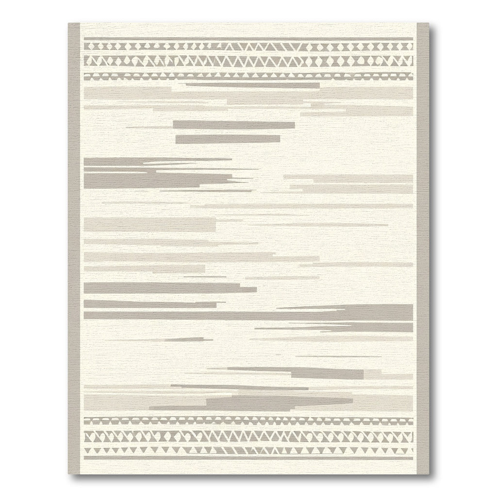 Neutral Tan Geometric Border Stripes Rug