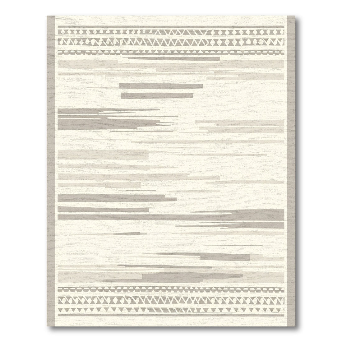 Neutral Tan Geometric Border Stripes Rug