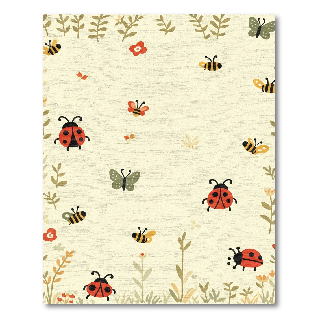 Whimsical Ladybug Bee Butterfly Garden Rug